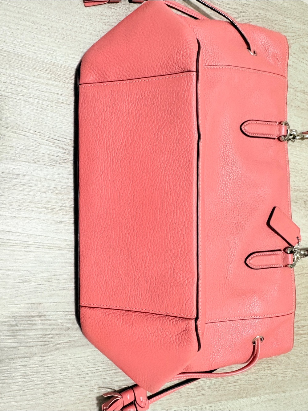 Coach Coral Pink Pebbled Leather Tote with Silver Hardware - Picture 2 of 4